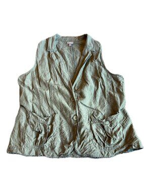 J. Jill Sage Green Linen Silk Blend Sleeveless Vest Cutout Notch X-Large Women's